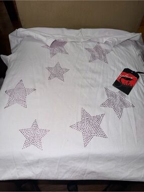 Sistas White Short-Sleeve Tee with Pink Star Studs